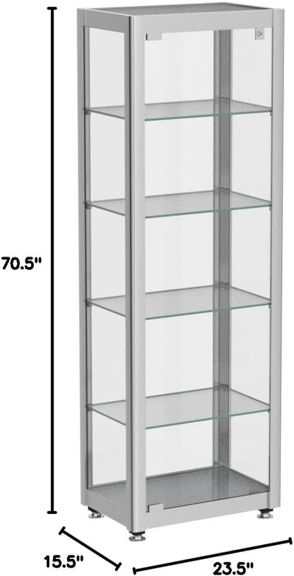 Displays2go Locking Glass Display Case, Illuminated, Silver