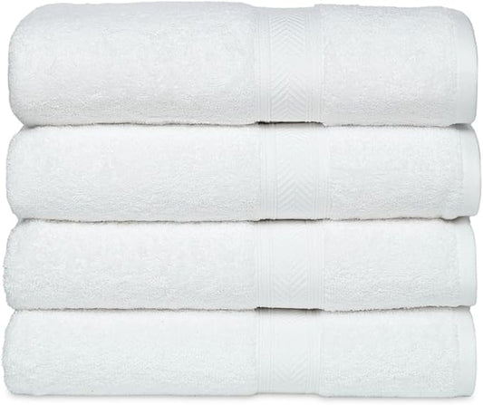 Casa Lino White Bath Towels Set of 4 (54" x 27") - Large Bathroom Towel Set - 100% Cotton Towels for Bathroom - Highly Absorbent & Quick Dry Bath Towel Multipack - New Apartment Essentials