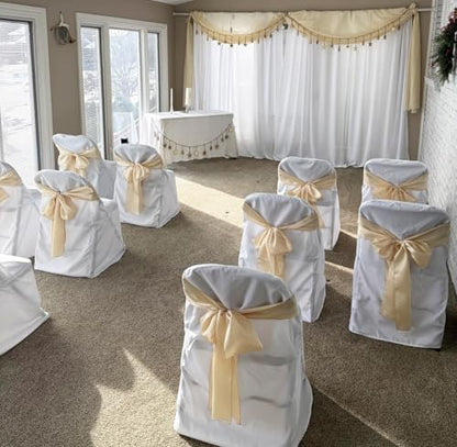 Satin Chair Sashes Bows 50 Pack Universal Polyester Chair Ribbons for Wedding Anniversary Retirement Party Birthday Engagement Banquet Graduation Outdoor Events Decor (Ivory, 50 pcs)