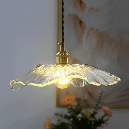 Glass Pendant Light Full Brass Modern Lighting Fixture Transparent Hanging Lamp E26 Socket 11 Inch Adjustable Pendant Lights for Kitchen Island Living Room Bedroom