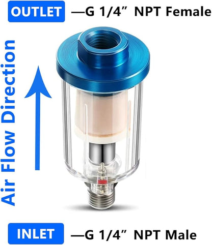 3 Pcs Mini in-Line Air Filter Water Oil Separator for Air Line with 5 Pcs Spray Tool Filter,1/4'' NPT Inlet and Outlet Oil Water Separator Airbrush Filter Moisture Separator
