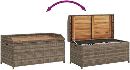 Gray Outdoor Storage Bench with Waterproof Bag, 39.4"x19.7"x20.5" Poly Rattan and Acacia Wood Patio Seat Box