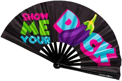 Kandies World UV Reactive Custom Festival Folding Hand Fan - Unique Designs, Made of Bamboo, Clacking Sound, Lightweight - Perfect Rave and Festival Accessory!