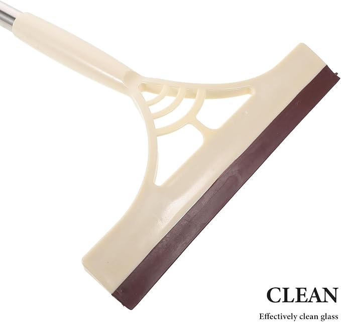 Multifunction Floor and Window Squeegee Broom with Long Handle, Dry and Wet Glass Cleaner Scraper for Shower, Tile, Car Windows, Khaki