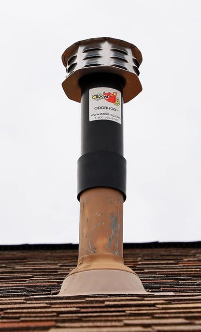 OdorHog Metal Cap Slip On Vent Stack Pipe Filter 2" Black ABS, Removes Outdoor and Sewer Odor Problems (2.0-inch)