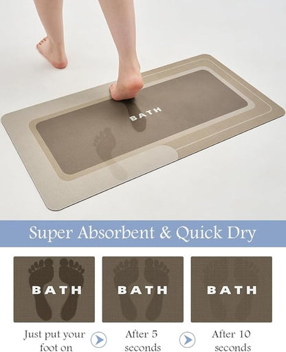 MontVoo-Bath Mat Rug Long Non Slip Super Absorbent Bathroom Runner Stain Resistant Quick Dry Thin Bathroom Mat Fit Under Door-17"x59",Beige