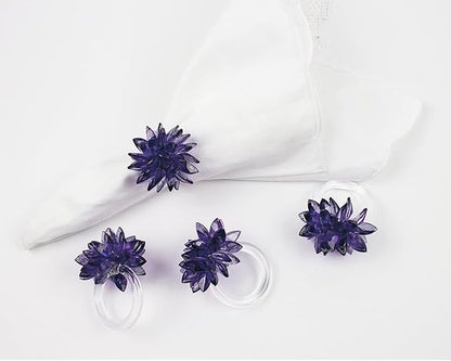 Fennco Styles Crystal Design Collection Napkin Rings - Set of 4 (Dark Purple, 2"x2")