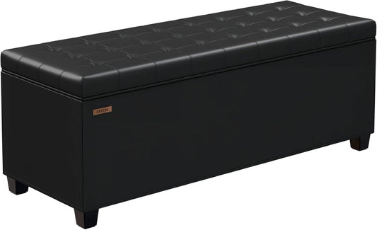 ABHENG Synthetic leather Storage ottoman bench with legs,43.5”W x 15.7”D x 15.7”H,metal frame end of bed bench hold up to 770 LB,Large Storage Chest hold up to 770 LB,Black UASND622B