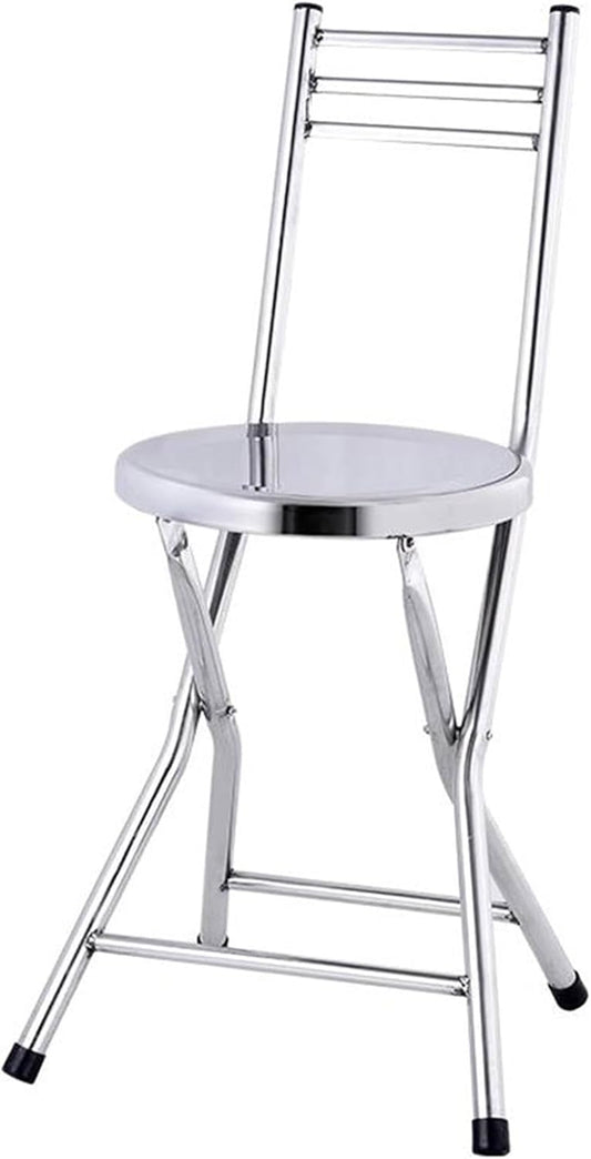 Folding Stool, Stainless Steel Bar Chair, Portable Collapsible Round Breakfast Bar Stool, Durable and Sturdy Portable Fold Up Stool for Outdoor Indoor Kitchen Dining Room
