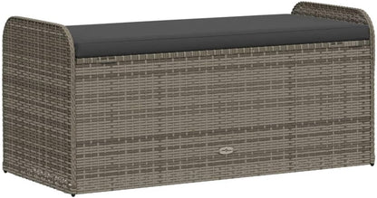 Storage Bench Grey PE Rattan Outdoor Seating with Hidden Storage Box and Cushion, 45.3 x 20.1 x 20.5 Inch Powder-Coated Steel Frame Furniture for Garden and Patio