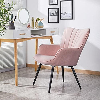 Yaheetech Accent Chair, Upholstered Armchair with Metal Legs, Pink | Linen Fabric Reading Chair, Modern and Elegant Side Chair for Living Room Bedroom Office Vanity Lounge Waiting Room