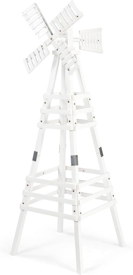 Wooden Windmill, Weather-Proof Wind Spinner, Outdoor Wind Mill for Garden Lawn Patio Decoration (White, Medium)