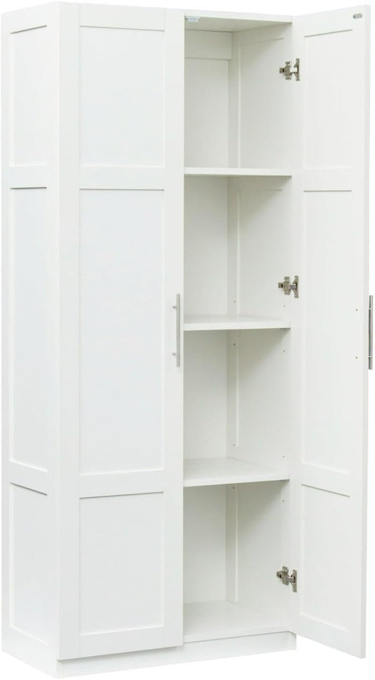 White Pantry Cabinet with 2 Doors and Adjustable Shelves, 70.87" Tall Kitchen Storage Cabinet, Freestanding Cupboard for Kitchen, Dining, Living, Bathroom and Laundry