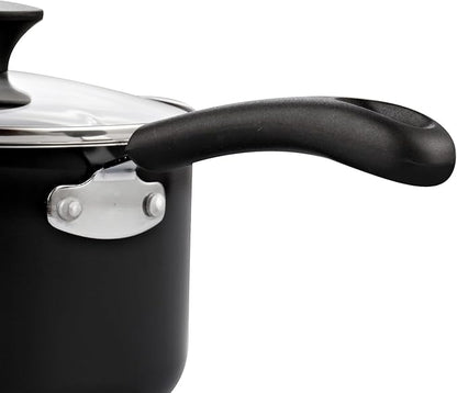 Cook N Home Nonstick Sauce Pan with Glass Lid 2-Qt, Multi-purpose Pot Saucepan Kitchenware, Black, Aluminum