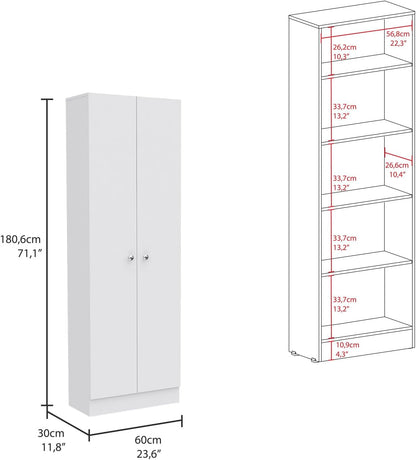 Multistorage Pantry Cabinet, Double Door, 5 Shelves, White