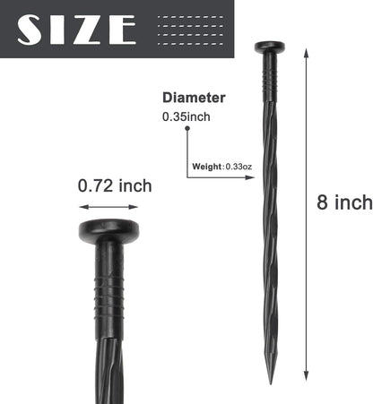 Plastic Landscape Anchoring Spikes 150 Pcs 8 Inch Nylon Spiral Landscape Spikes for Yard, Garden Lawn, Weed Barriers, Artificial Turf, Tent