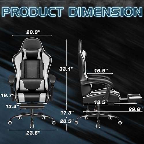 Homall Gaming Chair, Video Game Chair with Footrest and Massage Lumbar Support, Ergonomic Computer Chair Height Adjustable with Swivel Seat and Headrest (White)
