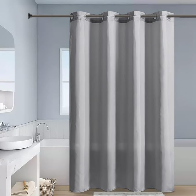 Furlinic No Hook Long Shower Curtain 78 Length,Soft Polyester Fabric Wahable Shower Curtain Liner,Modern Hotel Spa Style Bathroom Curtains with 10 Plastic Built-in Grommets,Light Grey 72x78 Inch