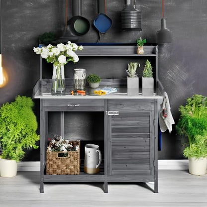 Yaheetech Potting Bench Outdoor Potting Table with Storage,Gray