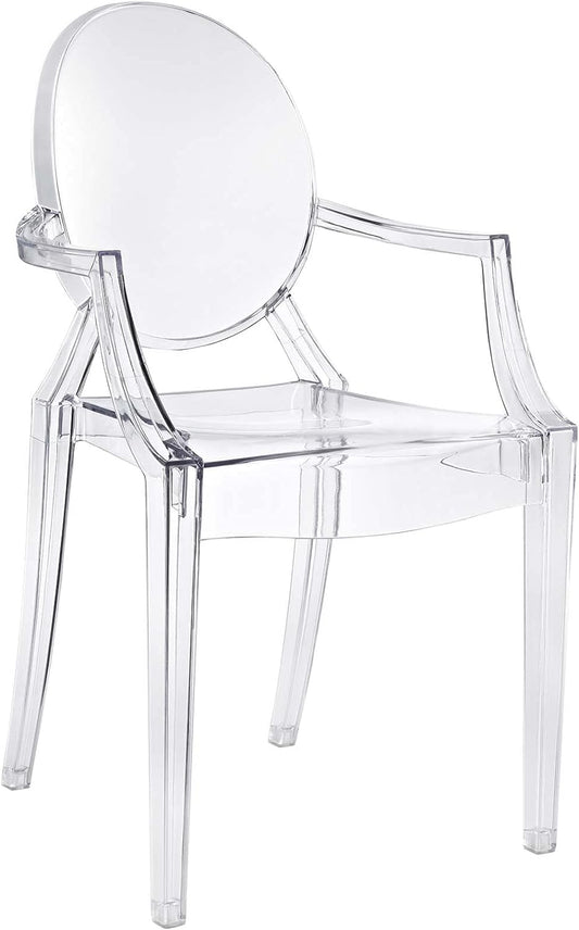 Modway Casper Modern Acrylic Stacking Kitchen and Dining Room Arm Chair in Clear - Fully Assembled