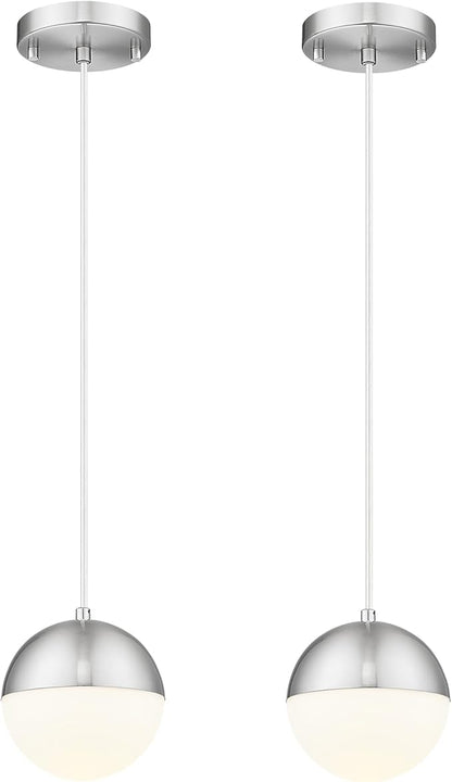 LMS Mid Century Pendant Lights, Brushed Nickel Kitchen Island Light Fixtures with White Globe Glass Shade, Adjustable Hanging Cord, 2-Pack for Home Office Dining Room Bathroom, LMS-186PL-BNWS2PK