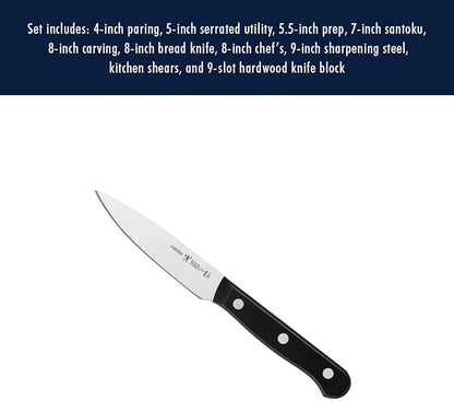 HENCKELS Solution Razor-Sharp 10-pc Knife Set, Chef Knife, Bread Knife, German Engineered Informed by 100+ Years of Mastery, Black/Stainless Steel