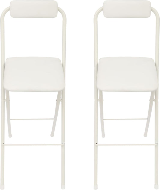 29.5" Bar Height Folding Stools Set of 2, Heavy Duty 275lb Capacity Foldable Bar Chairs with Backrest and PU Leather Padded Seat, Space Saving Portable High Stools for Home Bar Party & Kitchen (White)