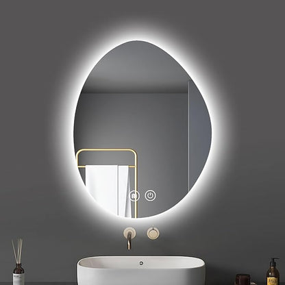 Illuminated LED Bathroom Mirror 500x800mm Wall Mounted Smart Vanity Mirror with Demister Pad Energy-Saving Three-Color Light Multifunctional Backlit Design