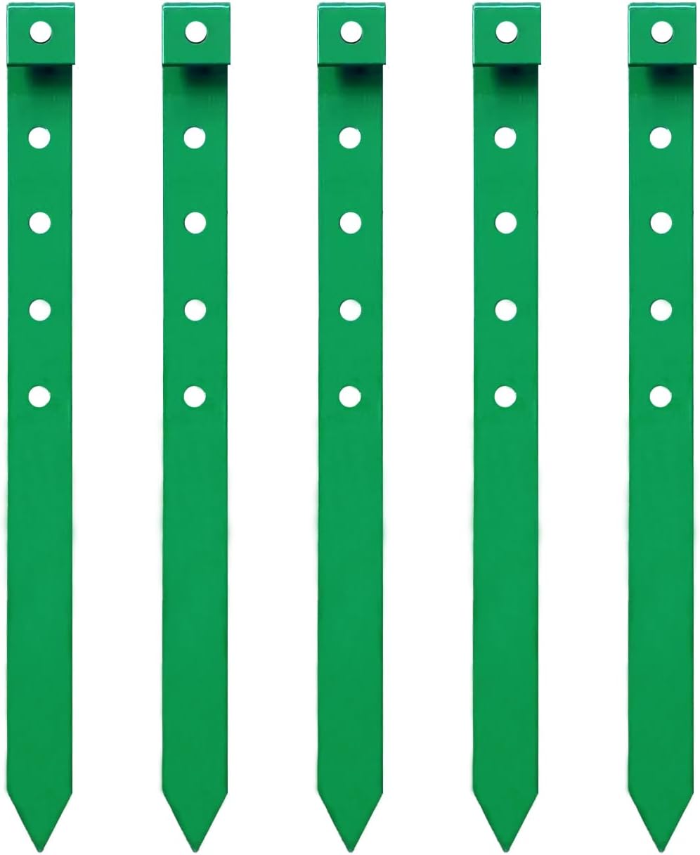 24Pcs Metal Garden Landscape Edging Stakes Green,10in anchoring Stakes Landscape Anchoring Spikes for Terrace Board, Garden Liner, Landscape Edging Coil,Bender Board,Grass Barrier