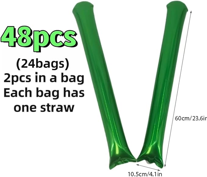 48pcs Round Head Boom Sticks Thunder Sticks Cheering Sticks Team Spirit Plastic Cheerleading Spirit Stick Clapper Inflatable Noise Maker Sports Supply (Metallic Green)