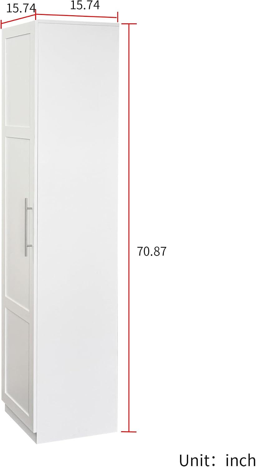 KEIKI 15.75" W Slim Kitchen Pantry Storage Cabinet with Door-Side Rack & Shelves, Tall Narrow Freestanding Sideboard Wood Hutch Food Pantries Cupboard for Coffee Bar, Dining Room
