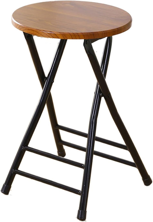 Folding Stool Round Wooden Board, PVC Blister Process, Metal Bracket - Suitable for Temporary Sitting in The Kitchen (Color : Brown)