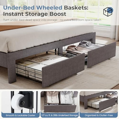 OLIXIS Queen Size Bed Frame, Upholstered Platform Bed Frame with Headboard