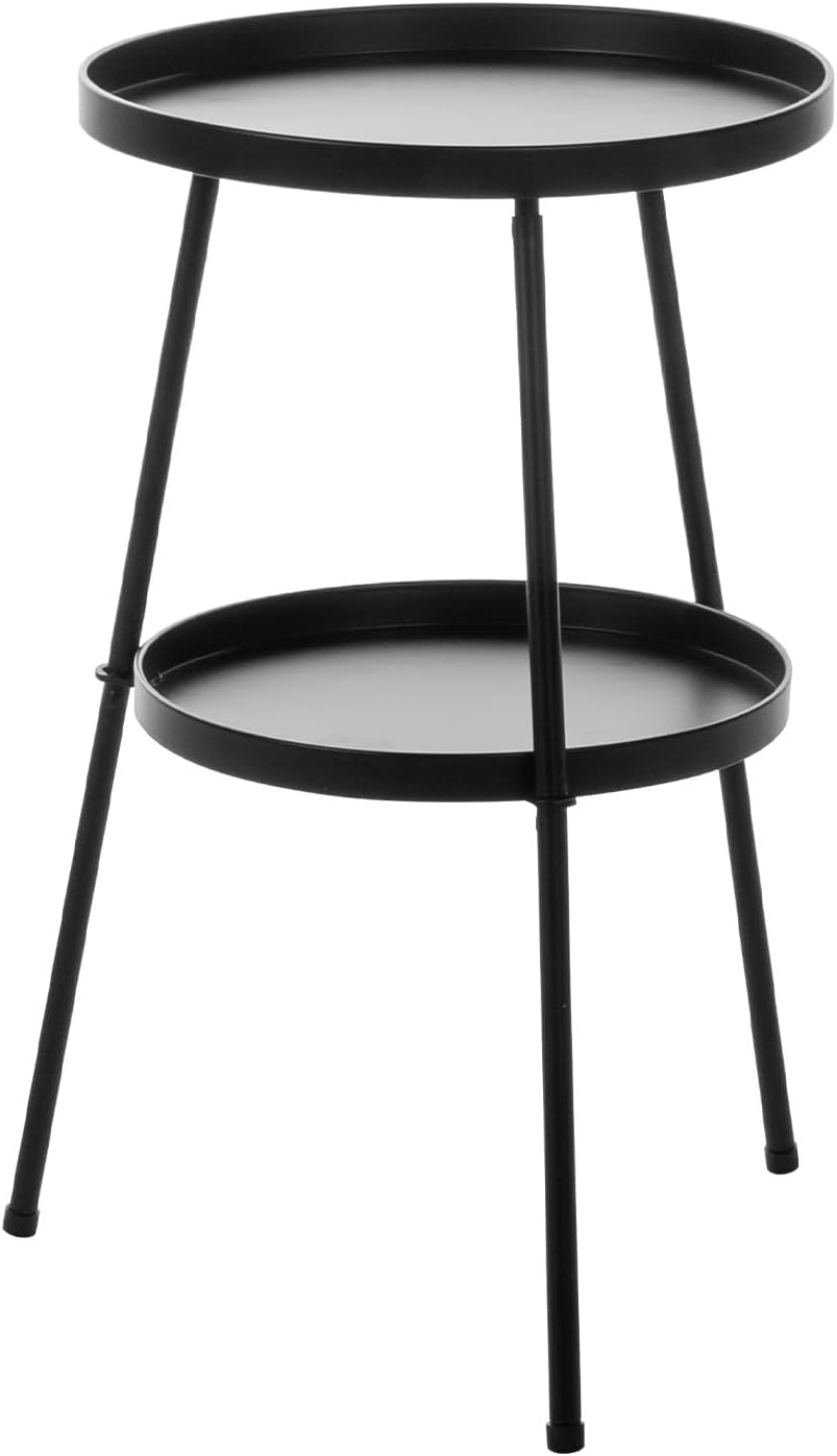 2-Tier Round End Table,Small Side Table Round Metal Coffee Tables Nightstand for Small Spaces Indoor Outdoor and Living Room Bedroom or Office, Black