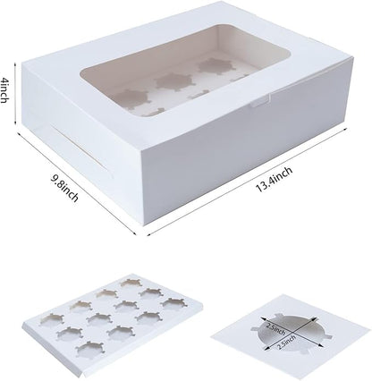 Yeplan 5 Packs Cupcake Boxes 12 Count,White Cupcake Carriers with Window,13.4x9.8x4 Inches Cookie Boxes,Cupcake Containers,Bakery Boxes
