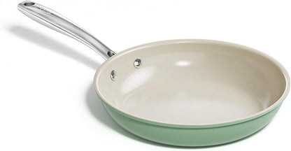 Redchef Nonstick Frying Pan Skillet, Ceramic Non-Stick Saute Pans, 9.5 inch Cooking Fry Pan with Stay Cool Handle, All Stovetops, Dishwasher/Oven Safe, PFAS-Free, Non Toxic (Green)
