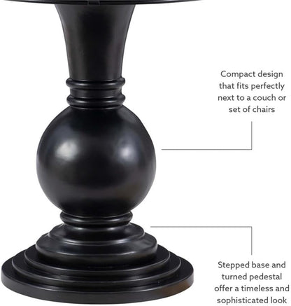 Pemberly Row Set of 2 Round Wood Accent Tables with Pedestal Base in Jet Black