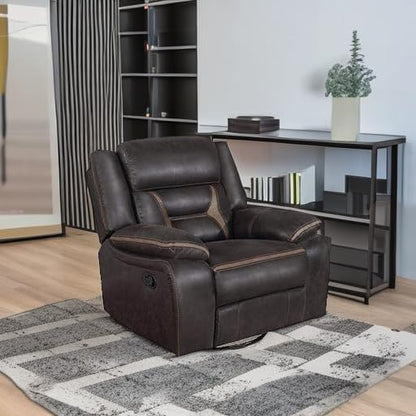 Coaster Home Furnishings - Greer - Leatherette Upholstered Swivel Glider Recliner Chair with Pocket Coil Cushions, Padded Armrests, Contrasting Stitching - Living Room - 41-Inch - Brown - 651356