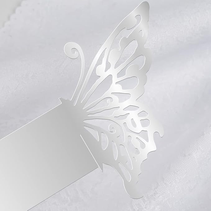 150PCS Butterfly Napkin Rings for Luxury Banquet Style, Reusable Paper Napkin Holders for Wedding Banquet Dinner Table Decor, and Catering Party Services (Silver)