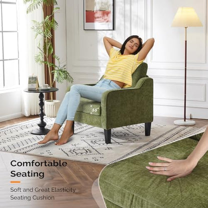 VINGLI Accent Chairs Set of 2, Modern Traditional Armchair for Living Room | Olive Green Reading Chair for Bedroom, Chenille Upholstered Sofa Chairs, Comfy Chair for Small Space, Apartment, Waiting Room