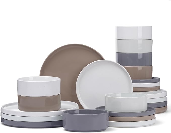 Famiware Nebula Plates and Bowls Set, 24 Pieces Dinnerware Sets, Dishes Set for 8, Multi-color