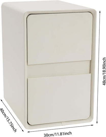 Modern Bedside Table, Minimalist Nightstand Small Narrow Side Table with 2 Drawers for Bedroom Living Room Small Space White
