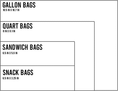Combo Storage Zip Bags 350 Count, Resealable Variety Pack With Organizer, Reclosable Clear Plastic Snack, Sandwich, Quart, Gallon Assorted Size Bags