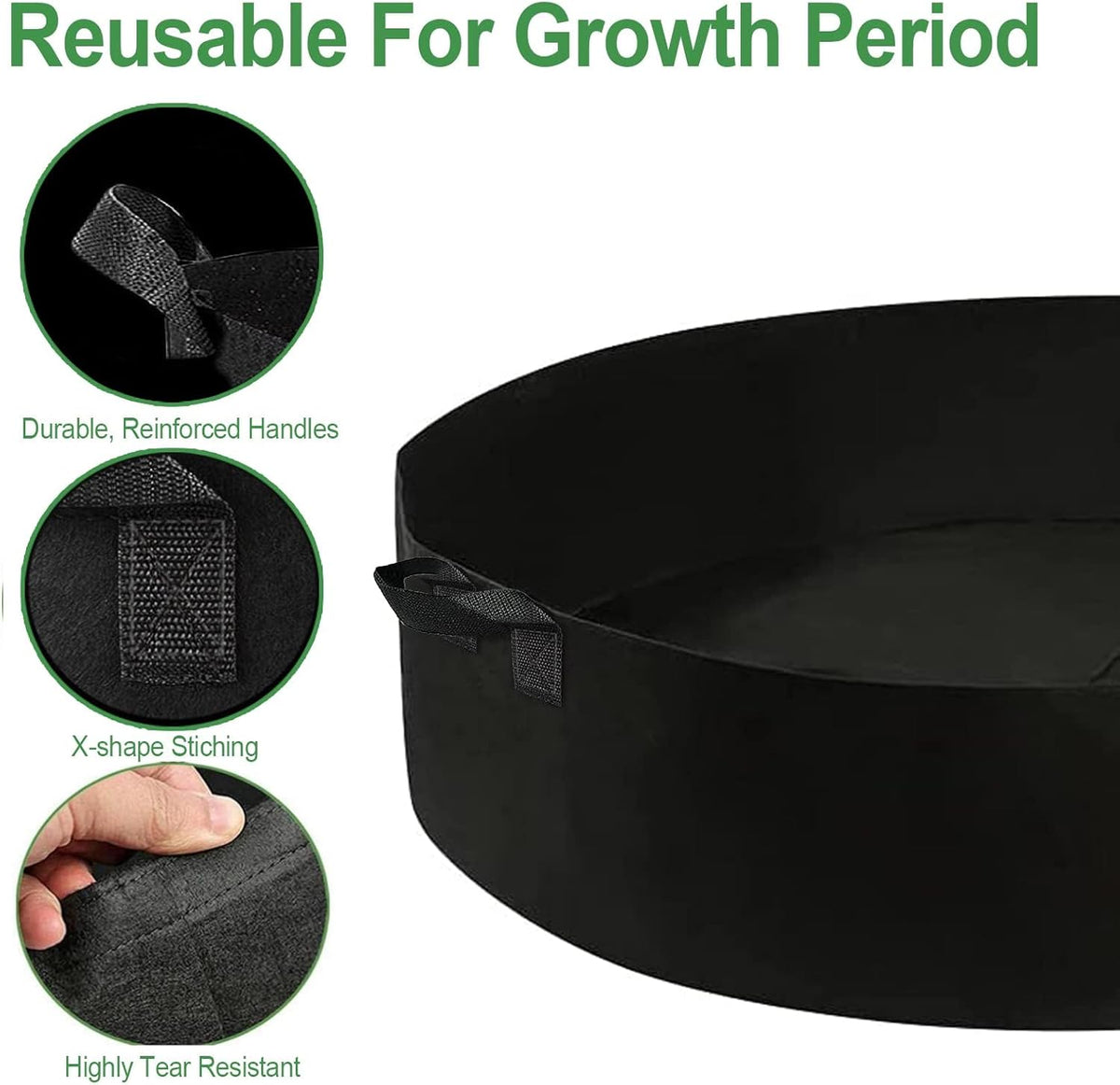 2-Pack 15 Gallon Grow Bags,Round Fabric Raised Garden Beds with 2 Handles,Durable Garden Planter Cloth Pots Container to Grow Vegetables for Outdoor Plants