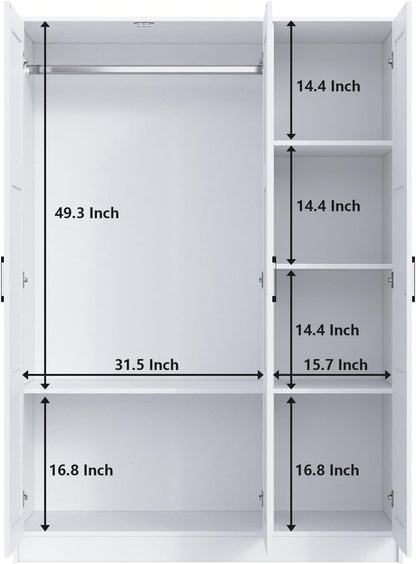 Fenghua Lizhi 3 Doors Wooden Wardrobe Closet Armoire, White Storage Cabinet for Hanging Clothes, Bedroom Large Capacity Freestanding Armoire,Wood Wardrobe Combination with Shelves