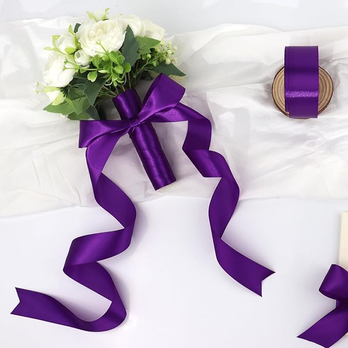 Purple Solid Satin Ribbon 1-1/2 Inch 50 Yards Solid Polyester Fabric Ribbon for Gift Wrapping Wedding Christmas Baby Shower Birthday Party Decoration Handmade Immortal Flower Craft