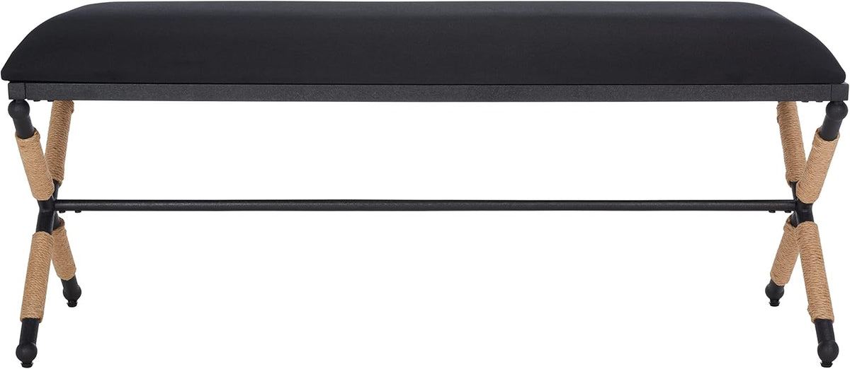 SAFAVIEH Couture Collection Carmelo Coastal Black Linen Hemp Wrapped Bench