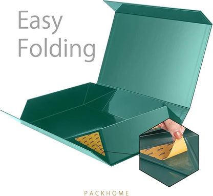 PACKHOME 6 Extra Large Gift Boxes 17.5x11.3x4.3 Inches, Sturdy Shirt Boxes with Magnetic Lids for Clothes and Large Gifts (Glossy Dark Green)