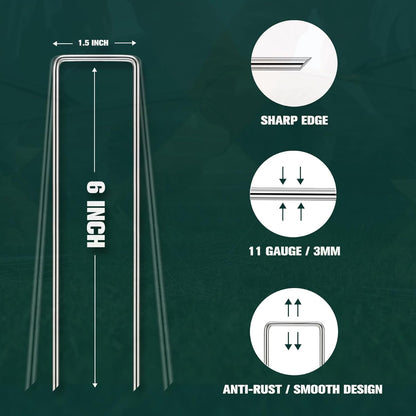 Garden Stakes, 60-Piece 6 Inch Never Rust Galvanized Landscape Staples, 5X Sharper Durable Stakes for Gardening, Tent, Weed Barrier, Outdoor Yard Decoration, Plant Cover