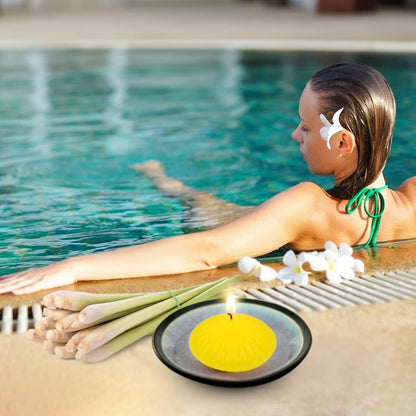12 Pack 3 Inch Citronella Floating Candles for Summer, 10 Hour Yellow Dripless Tealight Candles for Cylinder Vases, Centerpieces at Wedding Party Pool Holiday